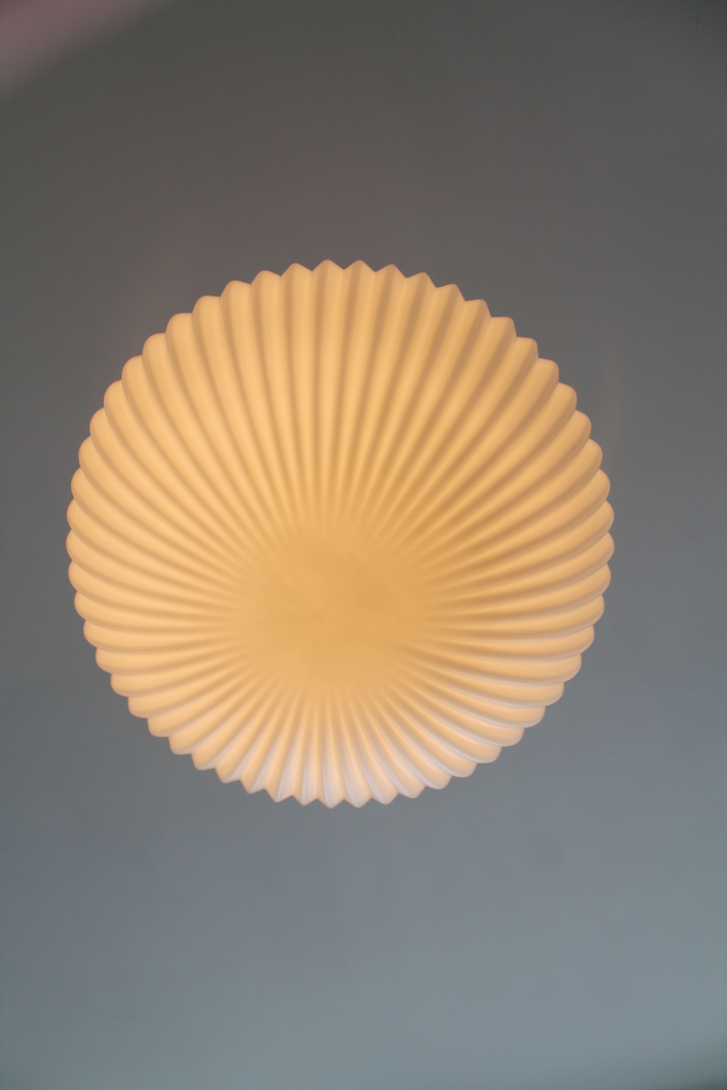 Large globe opaline suspension pleated circa 1950