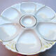 Assiette à huîtres en barbotine Limoges Charles Ahrenfeldt: 6 coquilles argent