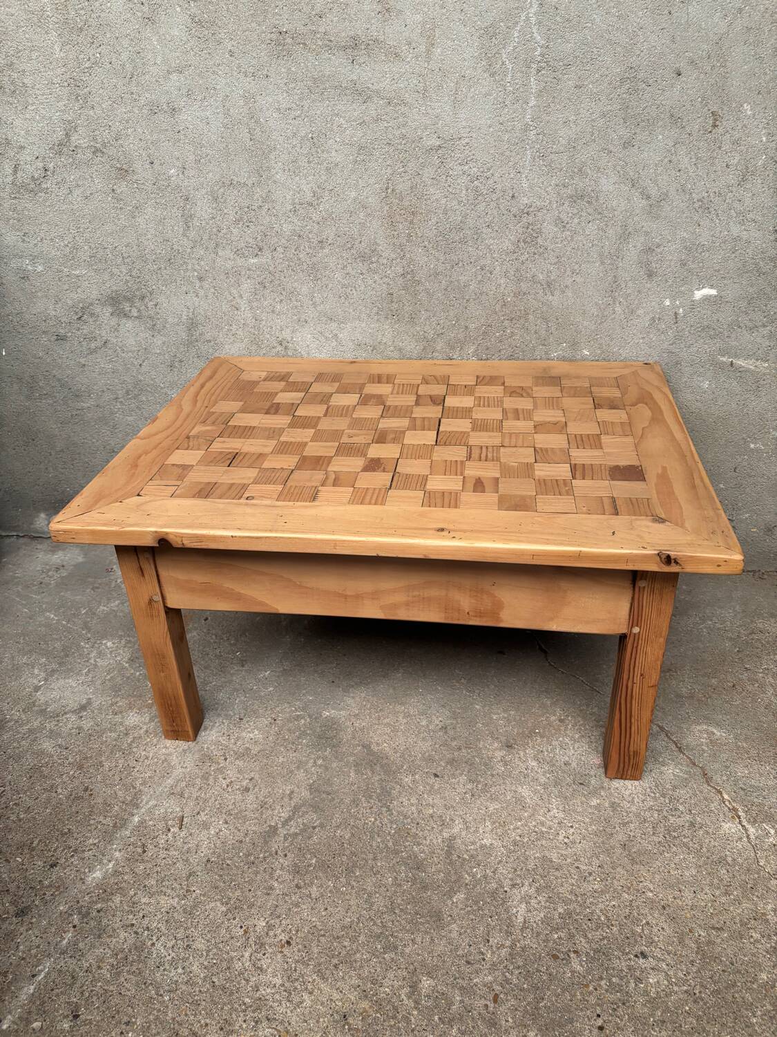 Original antique coffee table in golden blond wood