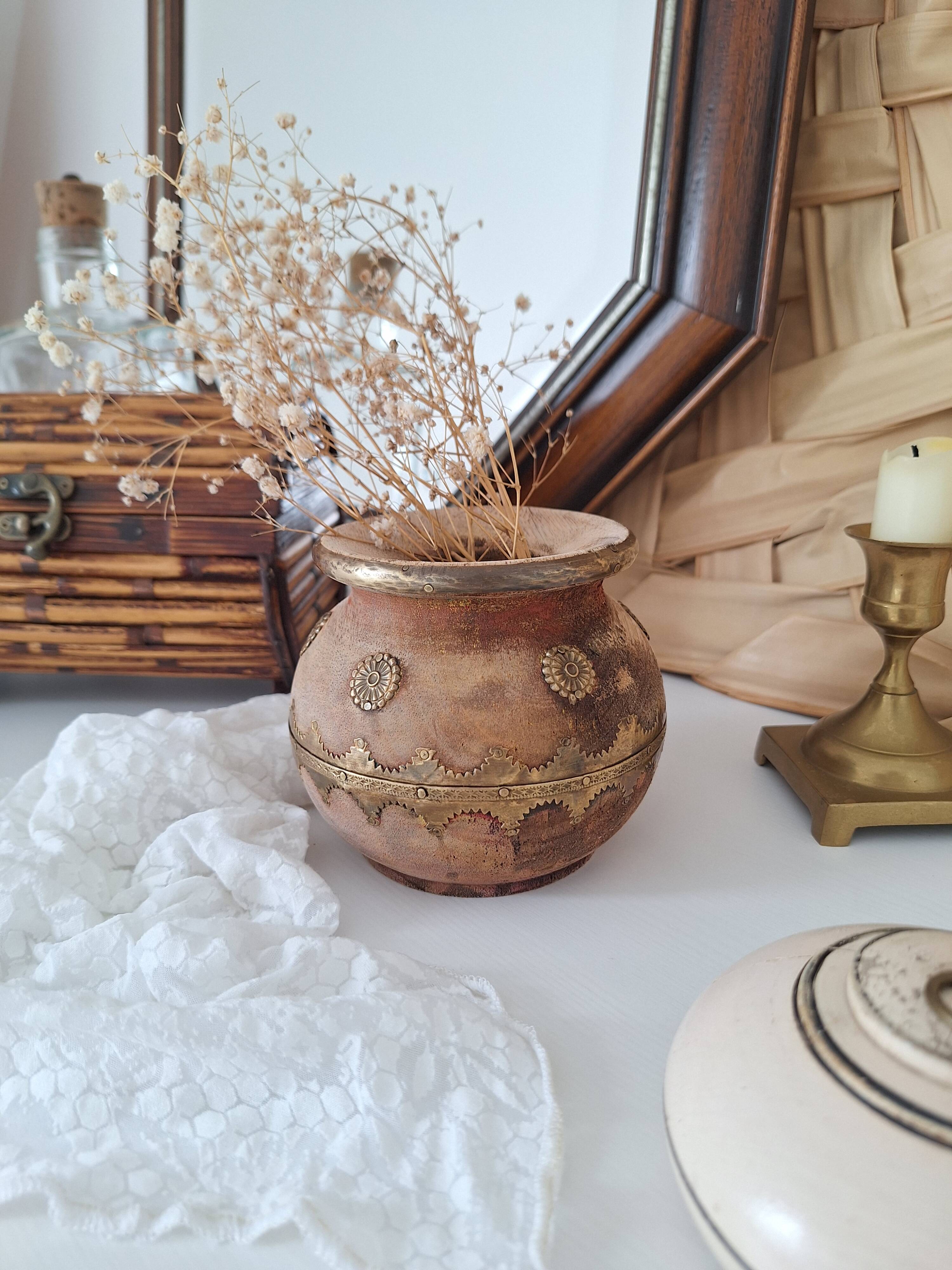 Wooden and brass vase