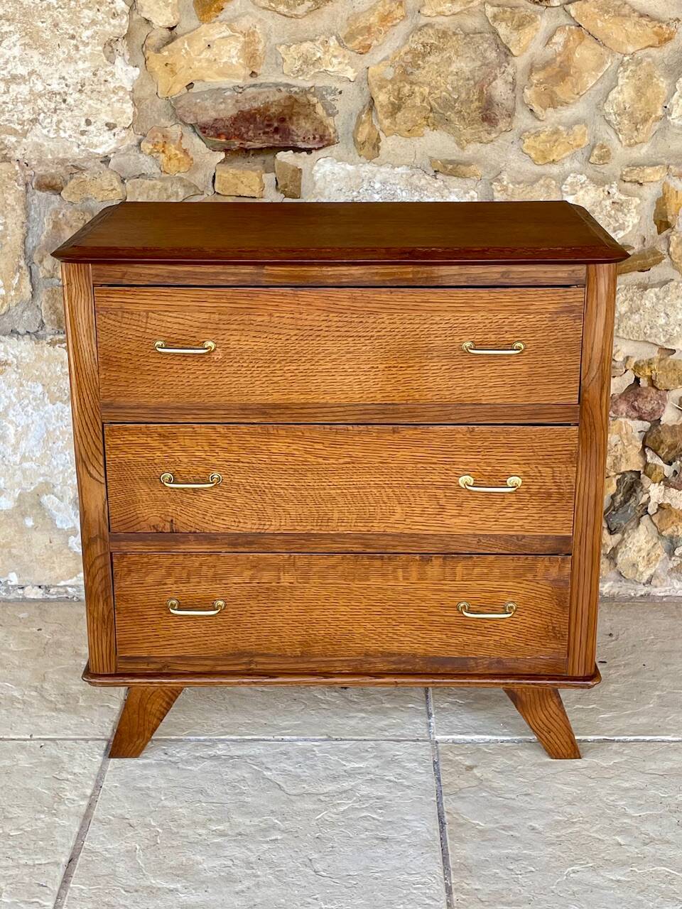 Commode vintage en noyer, pieds compas , circa 1950s