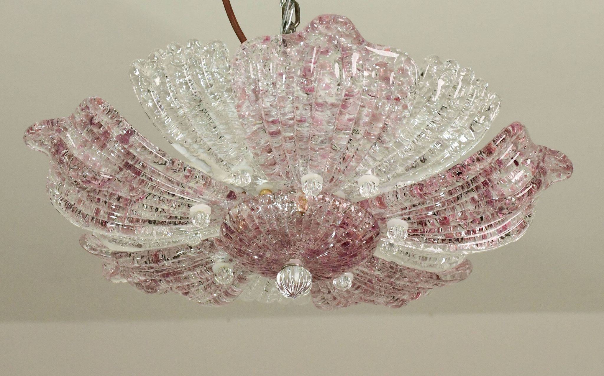 Plafonnier vintage en verre de Murano rose