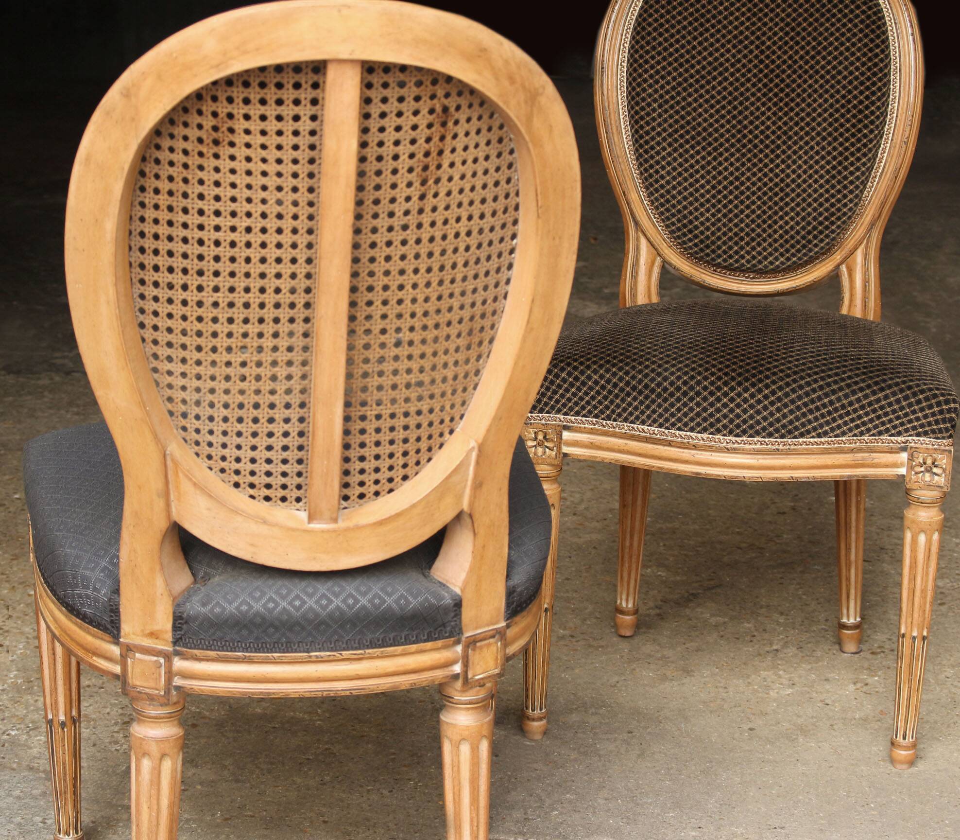 Two solid walnut chairs. Work from the suburbs, circa 1900