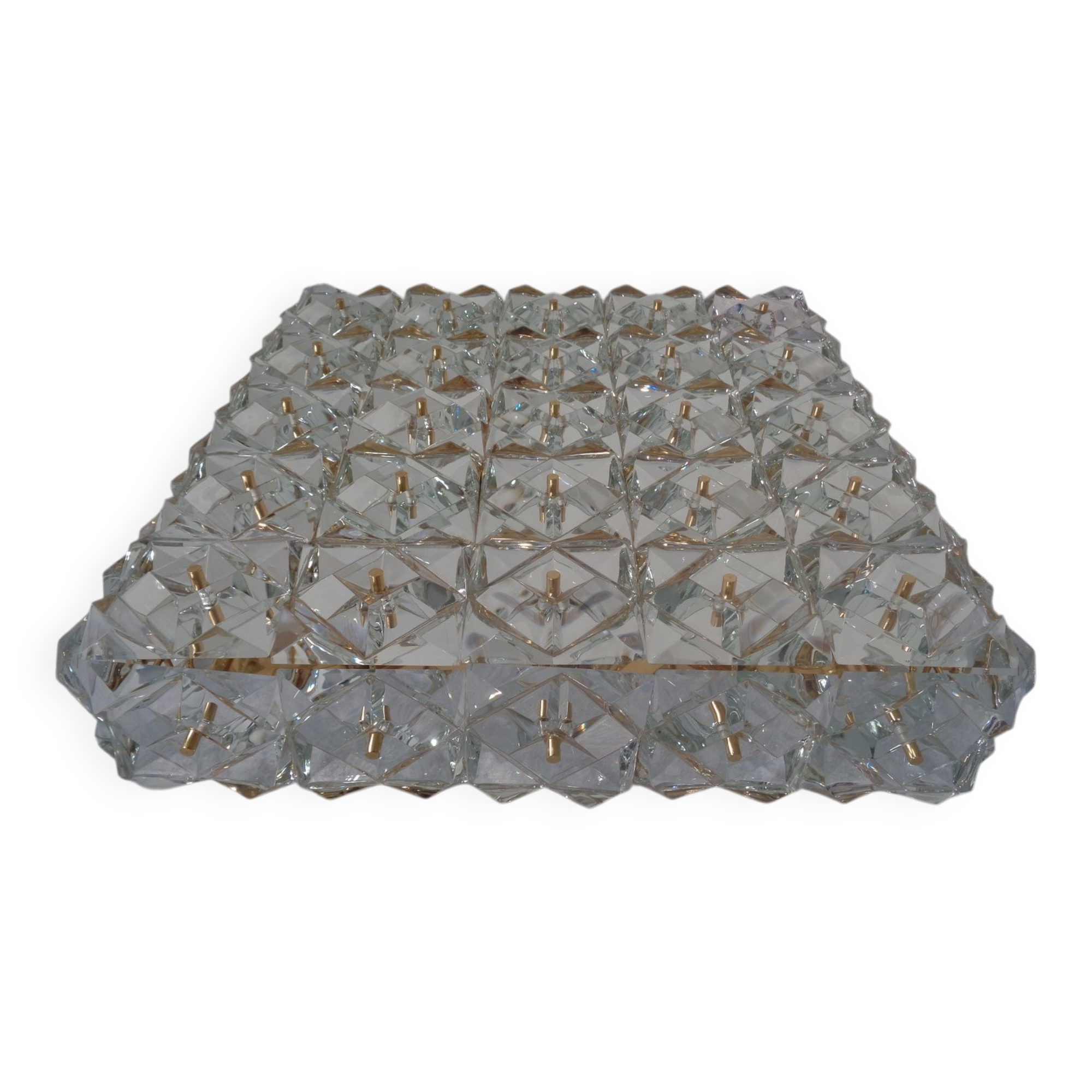 Large gold-plated and crystal glass flush mount from Kinkeldey, Germany, 1970s.