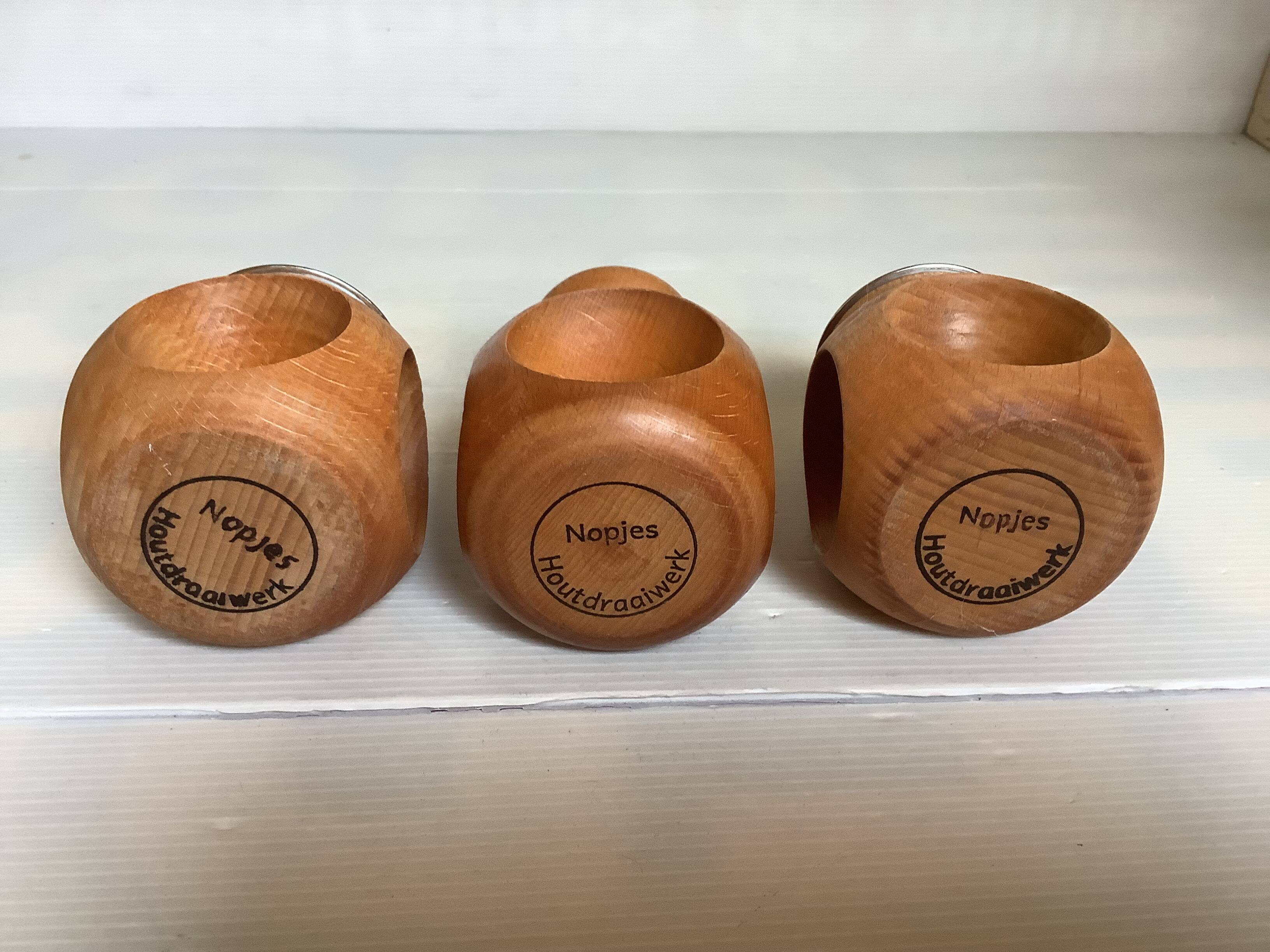6 candle holders and a wooden vase Nopjes woodturning handmade