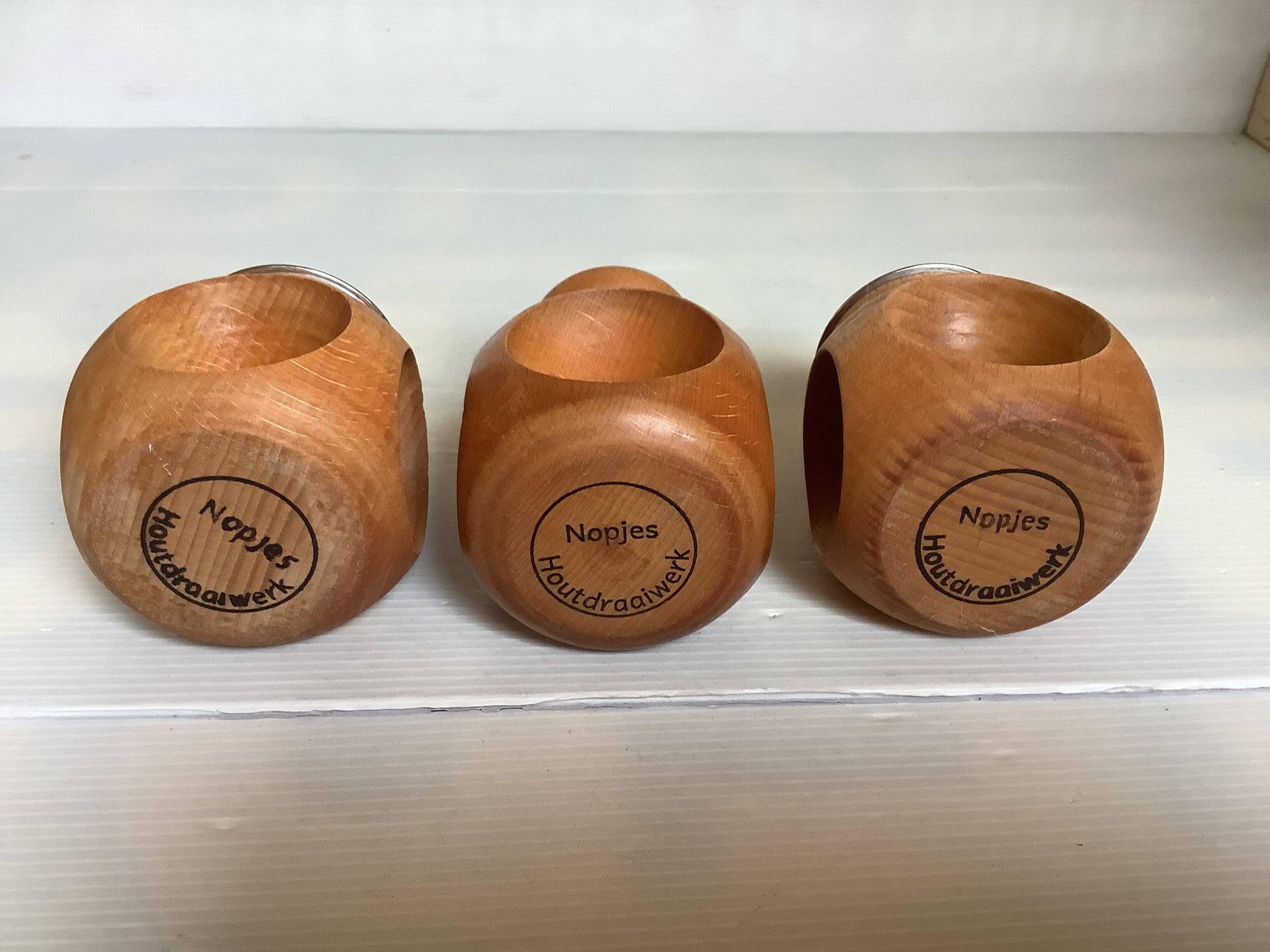 6 candle holders and a wooden vase Nopjes woodturning handmade