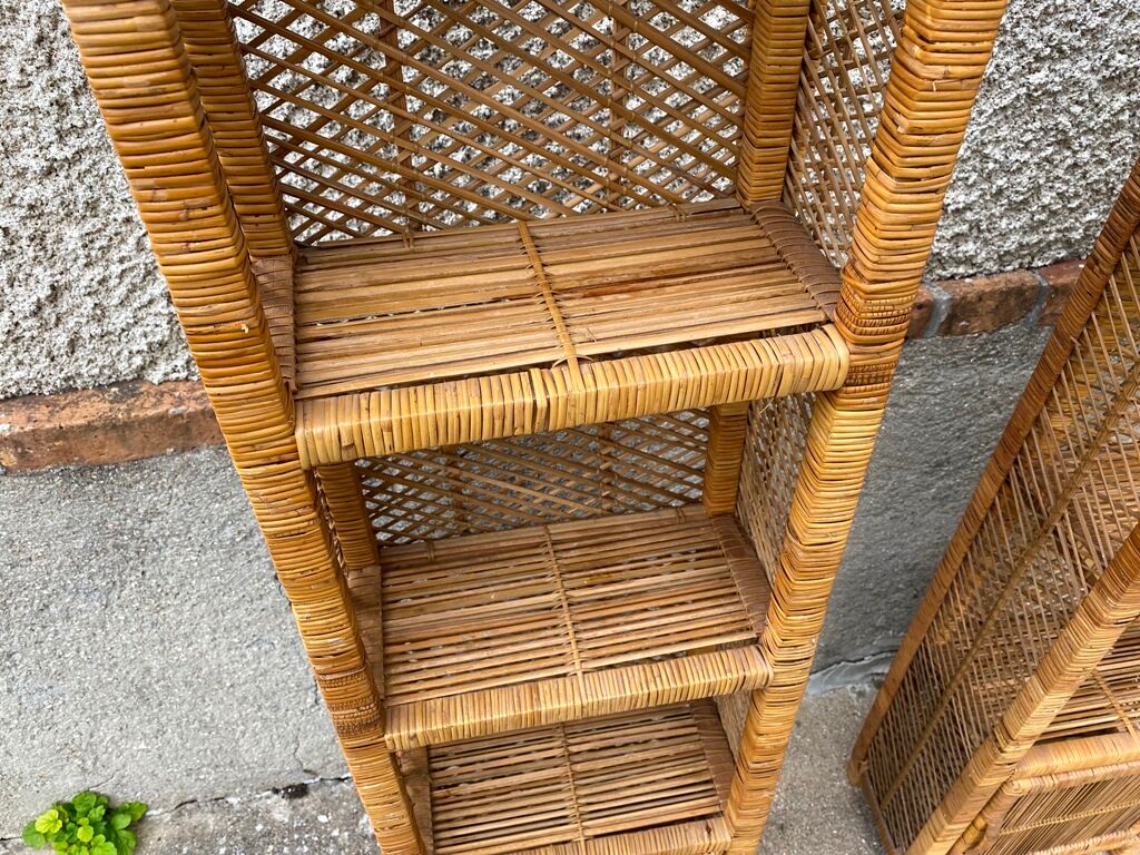 Pair of wicker rattan bookcases