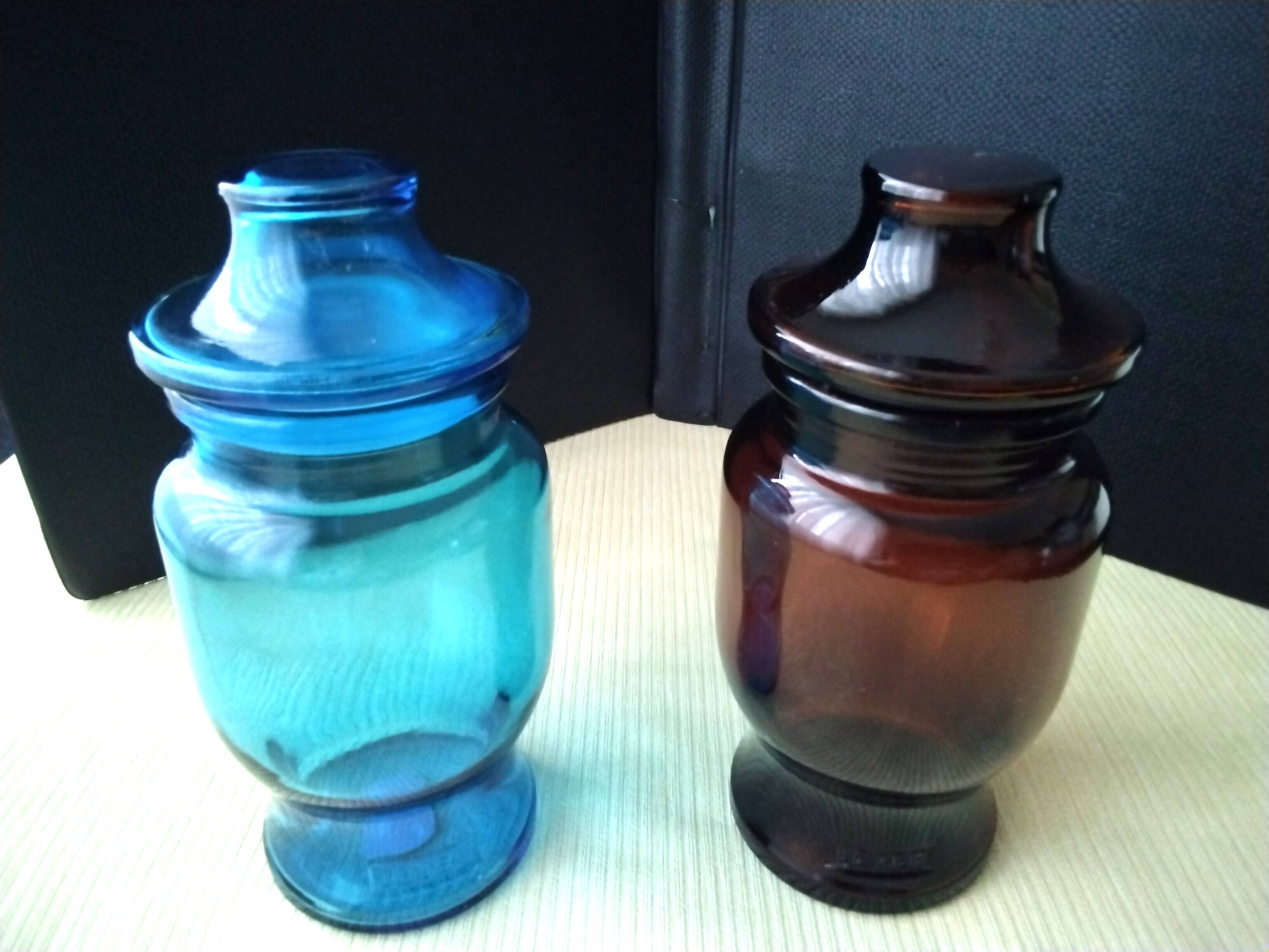 2 moulded pressed glass jars 1970s
