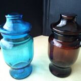 2 moulded pressed glass jars 1970s