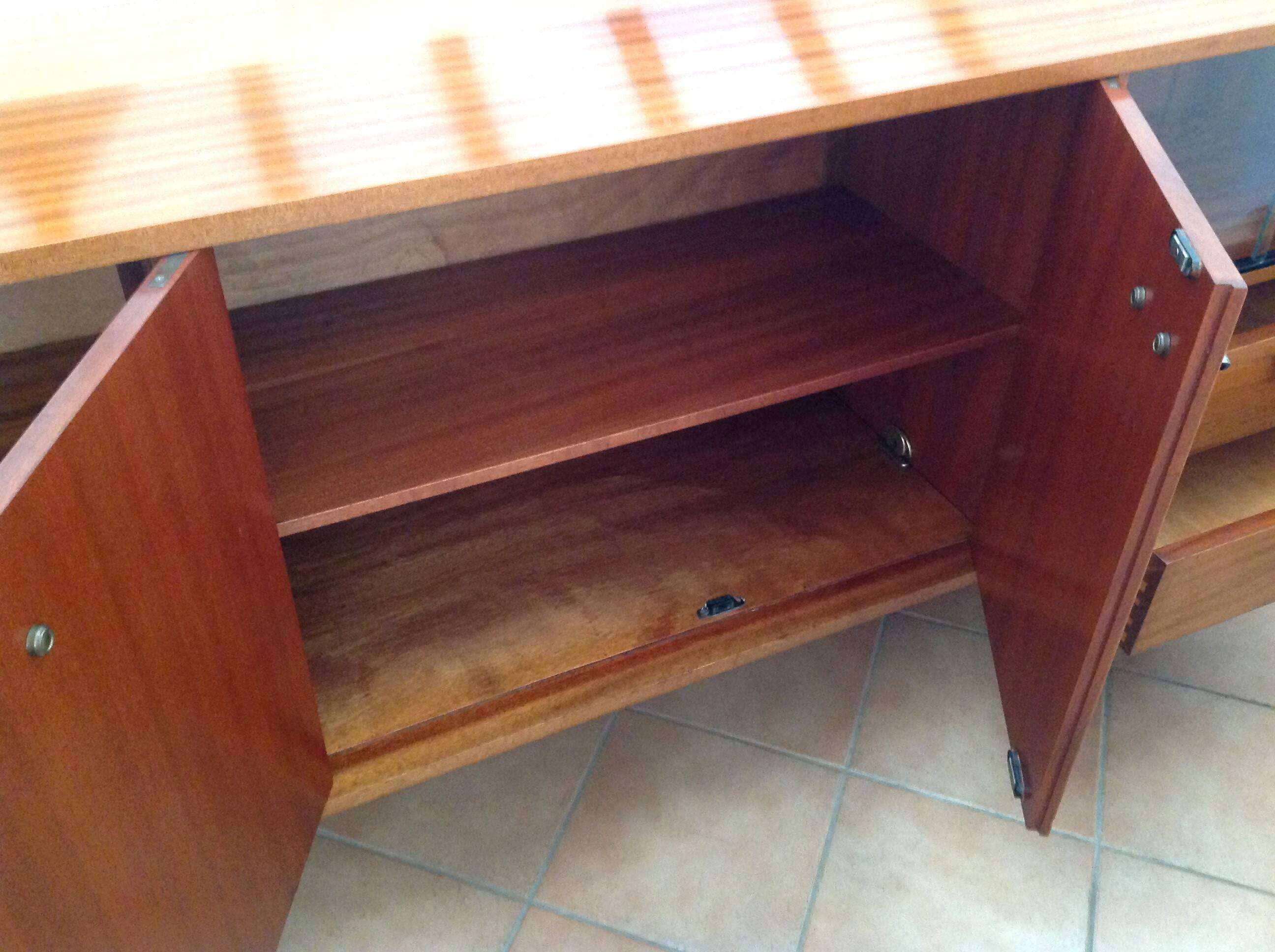 Varnished wooden sideboard with glass storage / vintage 60s-70s