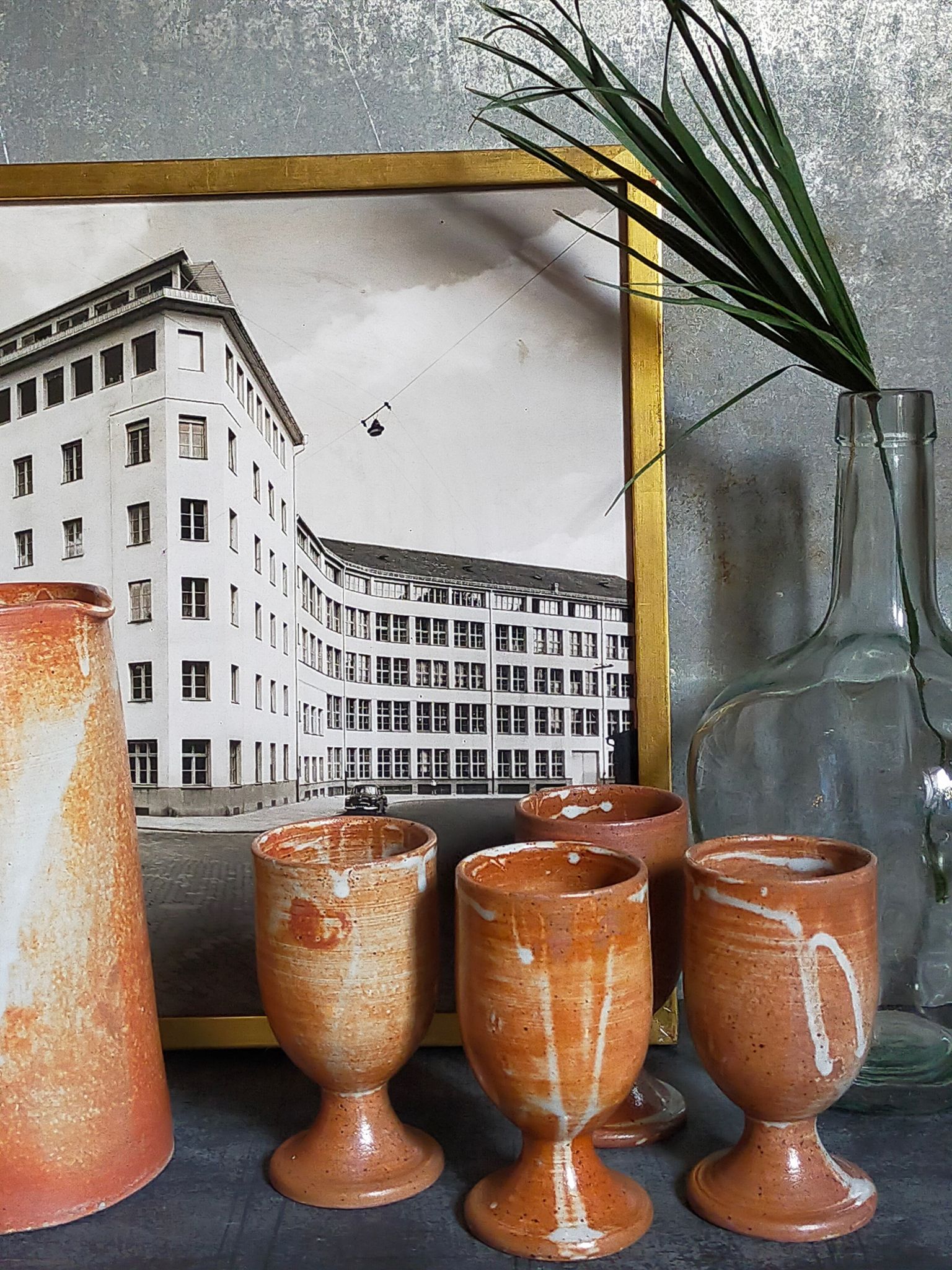 Four potter's mugs turned in vintage light stoneware