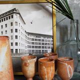 Four potter's mugs turned in vintage light stoneware