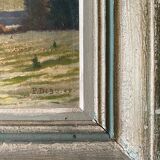 HSP painting "Snow landscape in the village" signed P. Debu dated 1942 + frame