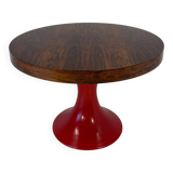 Italian Art Deco Round Table in Ziricote Wood with Red Lacquered Base, 1950