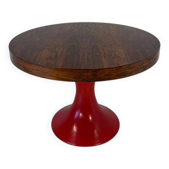 Italian Art Deco Round Table in Ziricote Wood with Red Lacquered Base, 1950