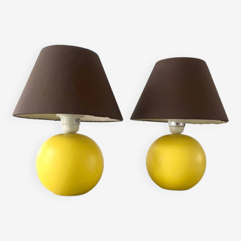 Pair of yellow ceramic lamps 1980 Habitat