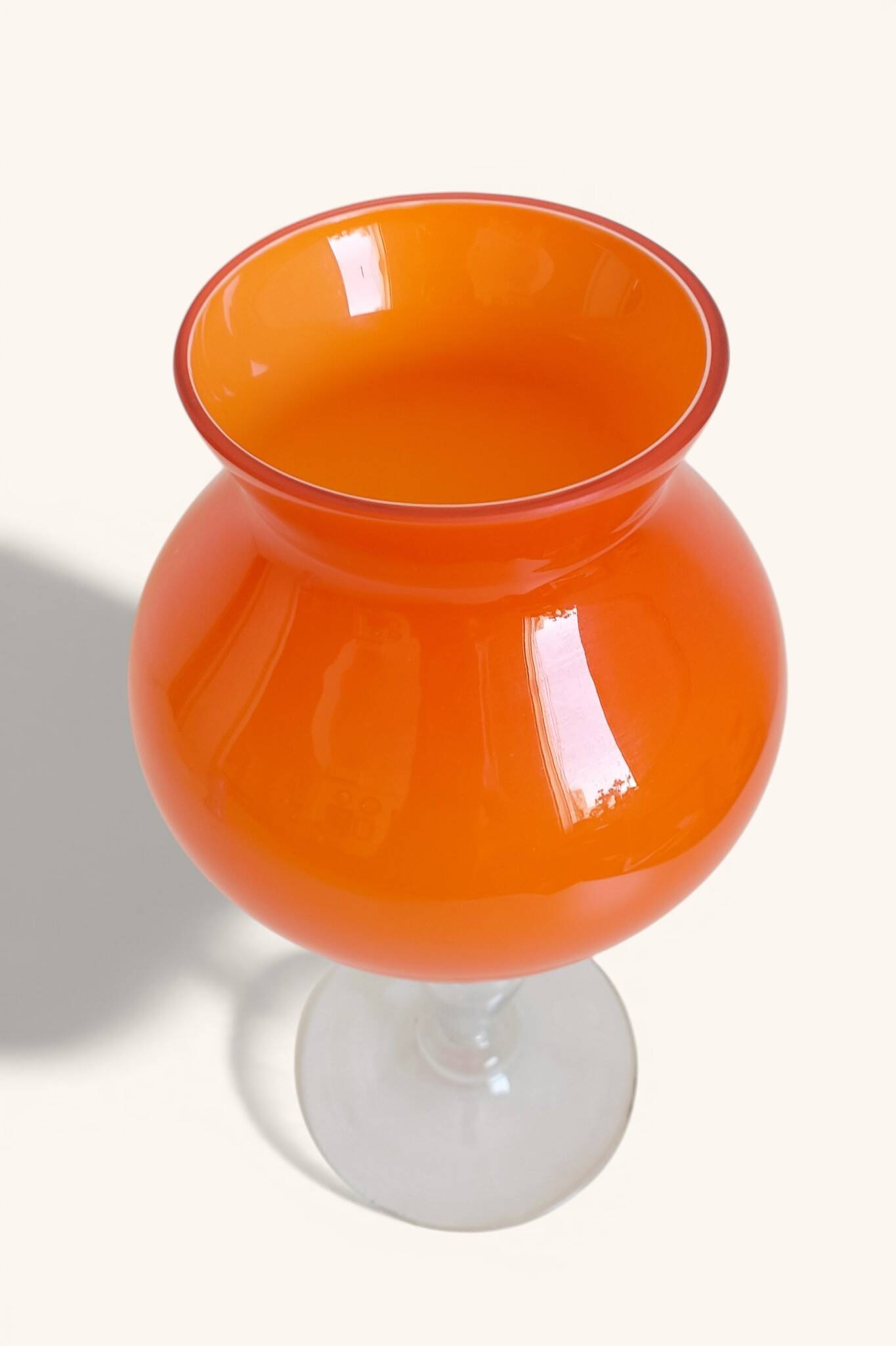 Murano Orange Cased Glass Large Goblet Vase, Italy, 1970s