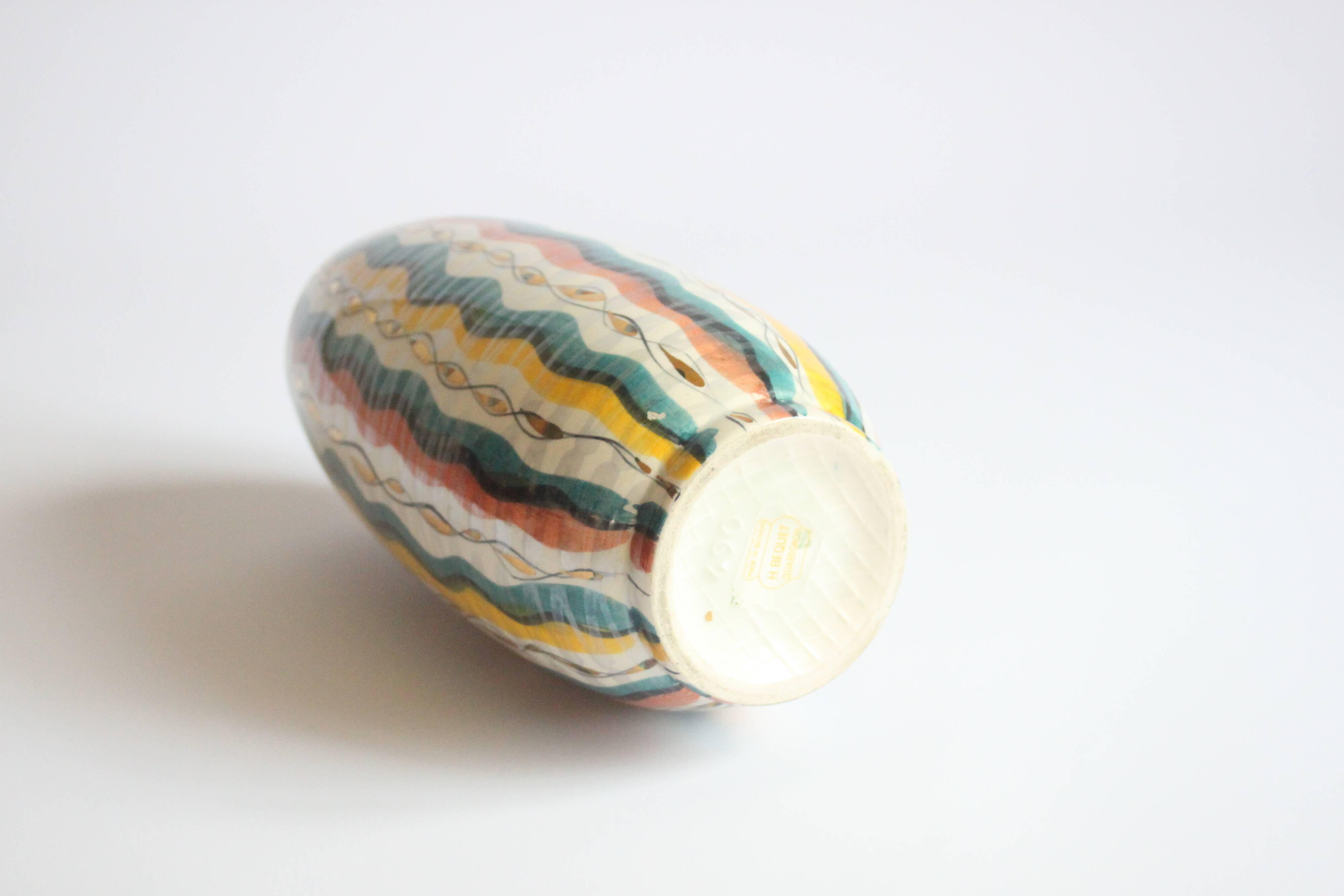 Colorful 1950s vase by Hubert Bequet, Belgium