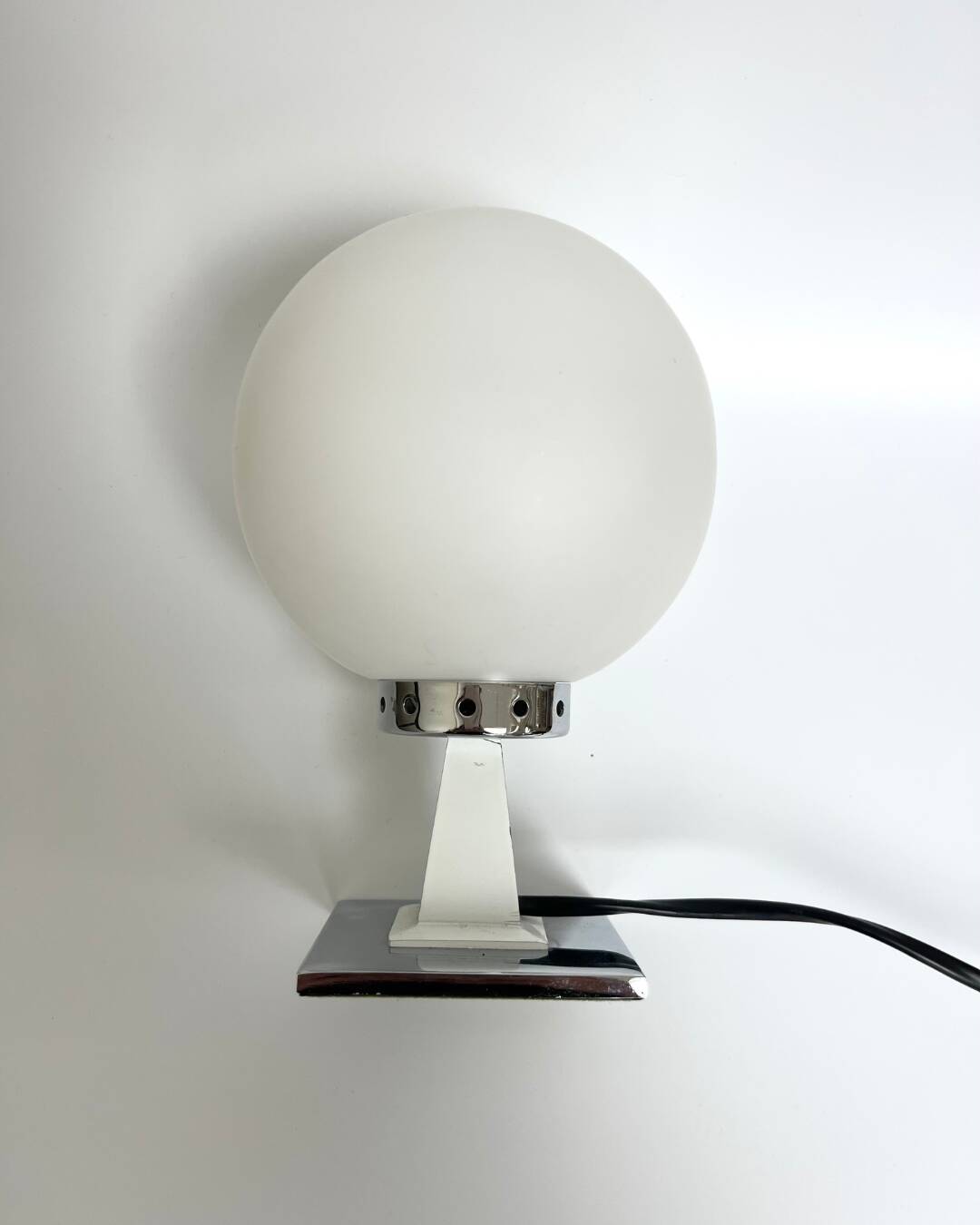 White opaline and chrome globe lamp – 1970s Space Age design