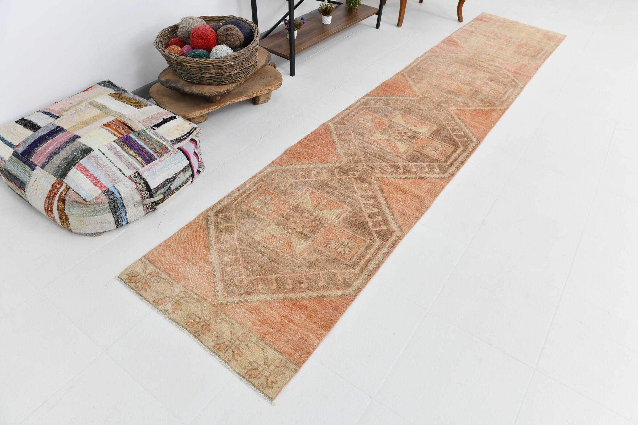Orange and brown runner rug 78x393cm
