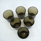 6 smoked brown tempered glass cups - Vereco France - vintage 70s