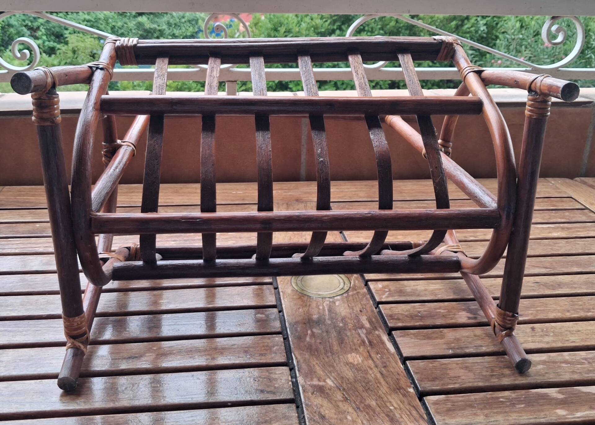 Vintage rattan magazine rack