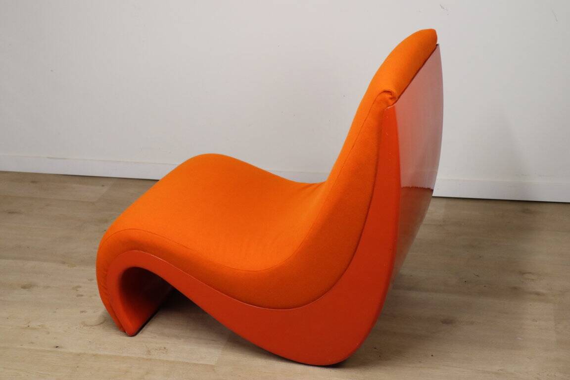 Vintage organic armchair in orange fabric and fiber, 1970