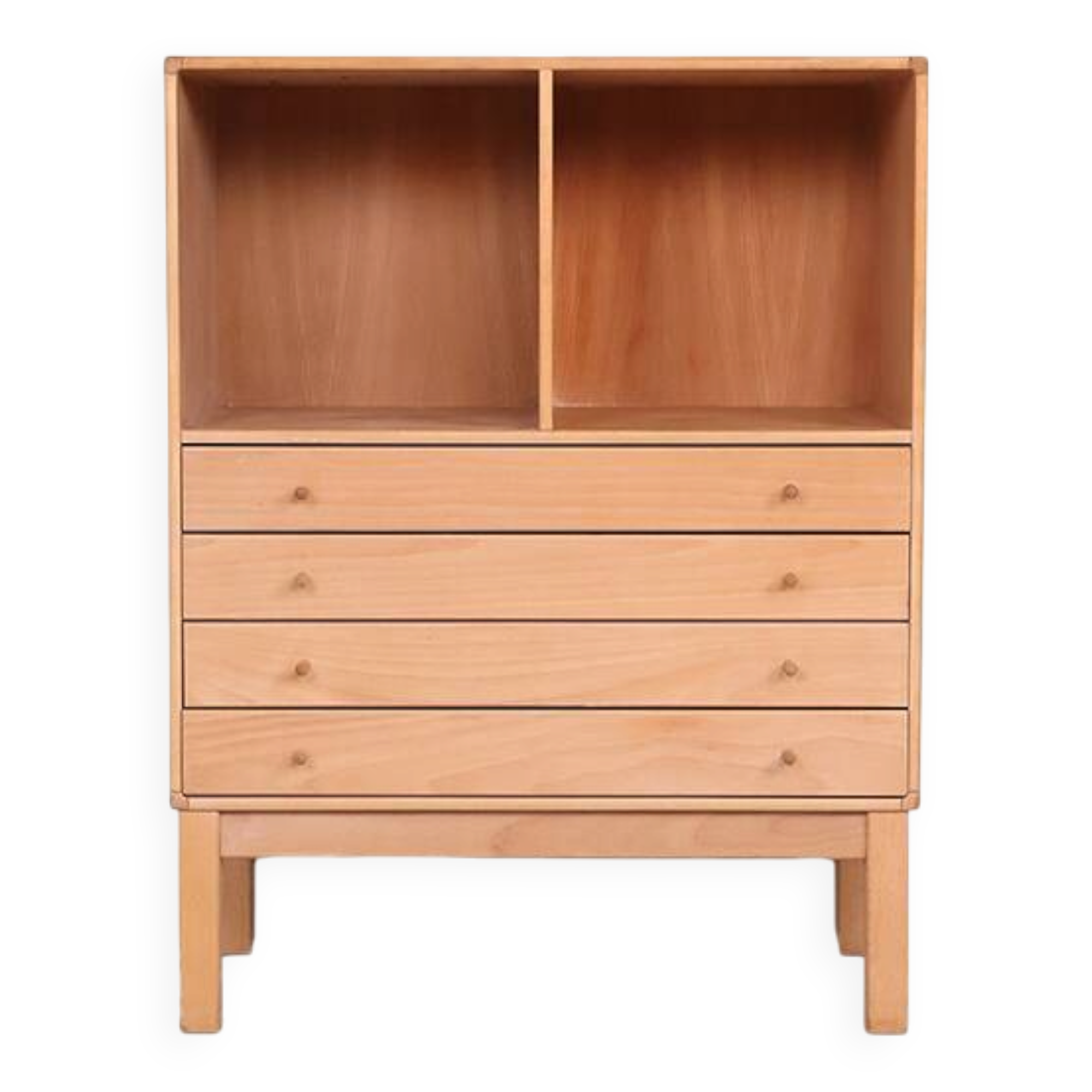 Danish design oak chest of drawers with open display case
