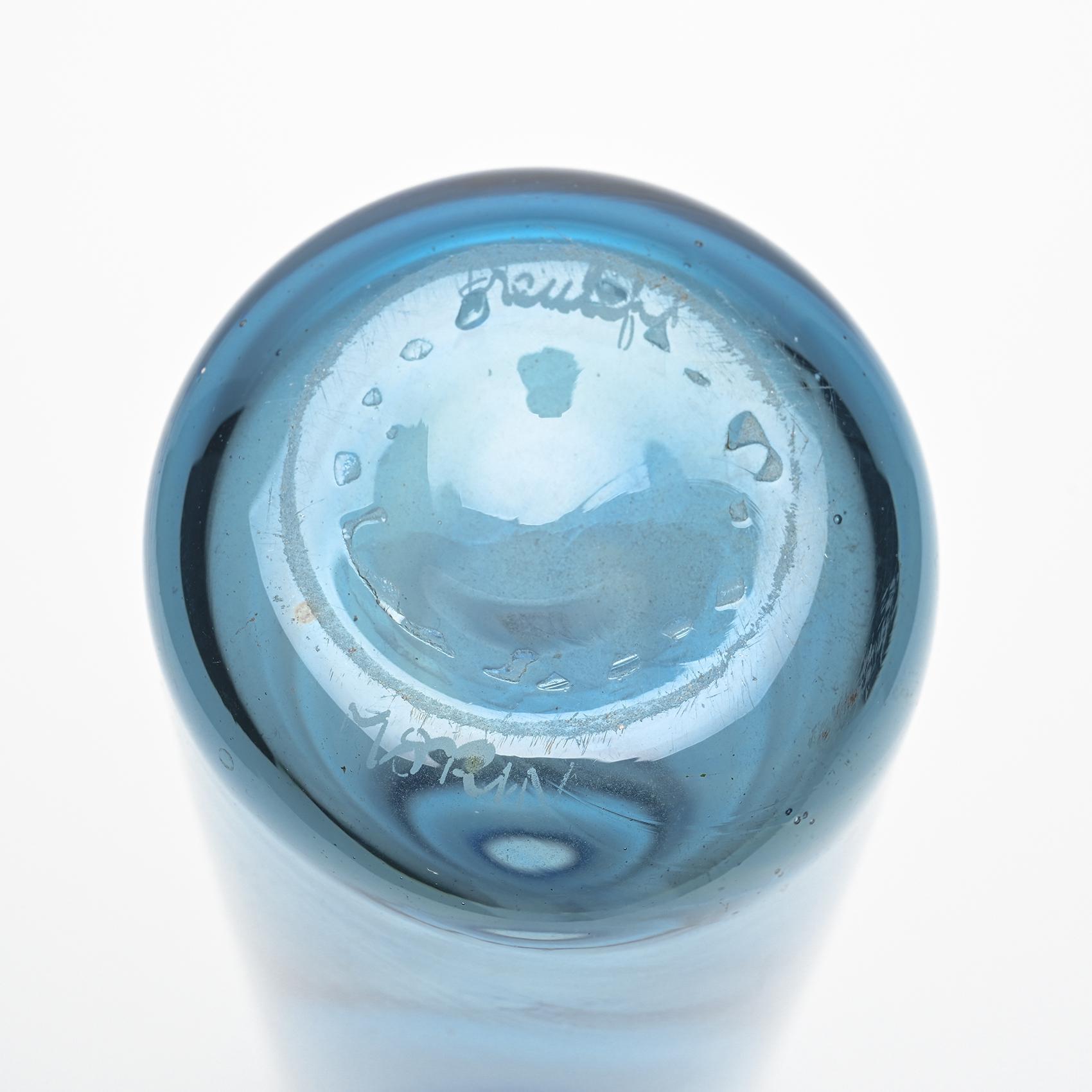 Cylindrical vase in light blue glass by Claude Morin, circa 1975