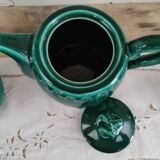 Coffee or tea set 14 pieces in emerald green earthenware José Pobert