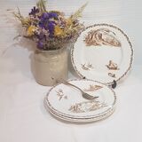 Set of 4 flat plates in Creil and Montereau earthenware model Marine, iron earth - Antique Fre