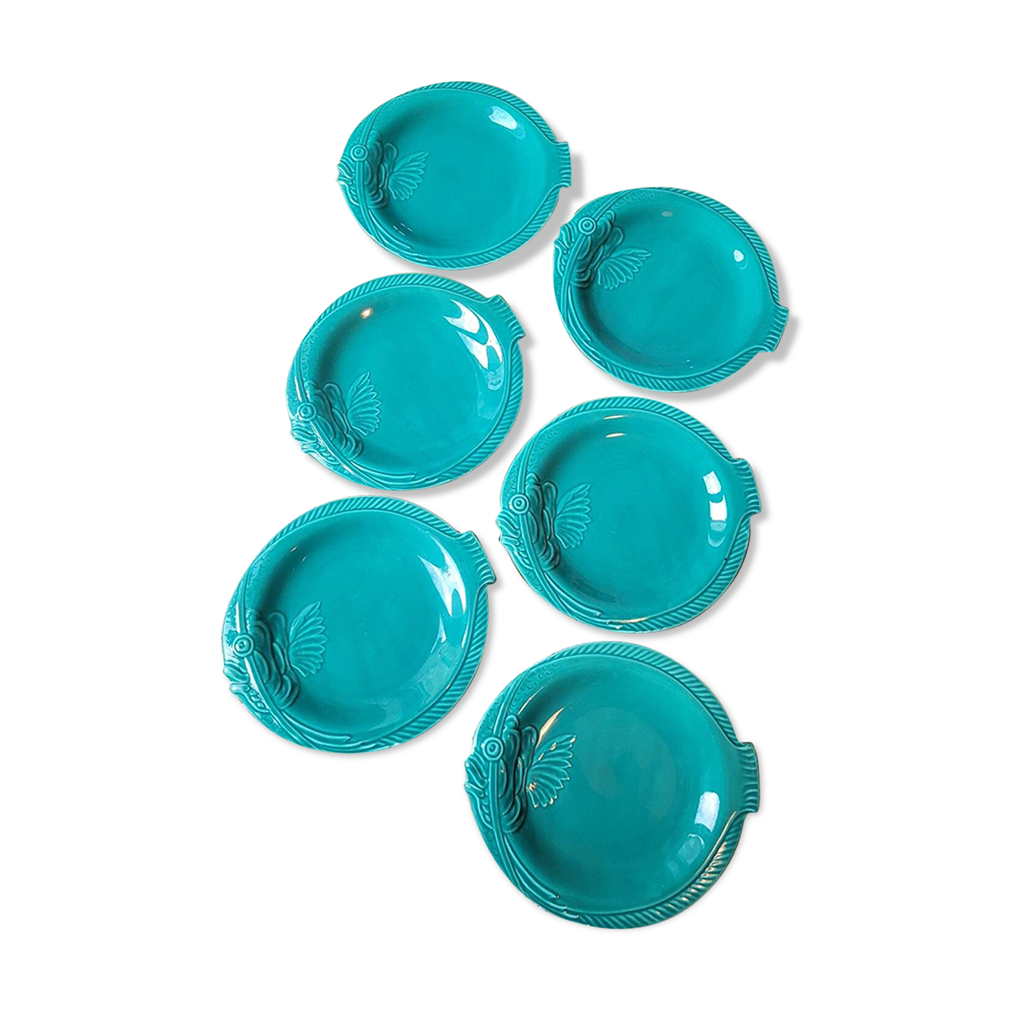 Set of 6 green fish slip plates