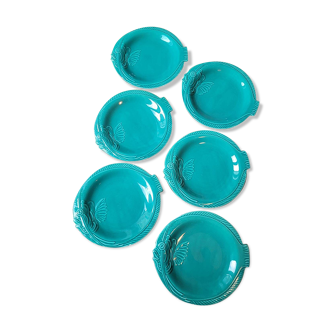 Set of 6 green fish slip plates