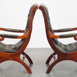 Set of 2 Green Cowhide Leather English Chesterfield Armchairs