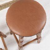 Antique bar stools, brown leather and wood