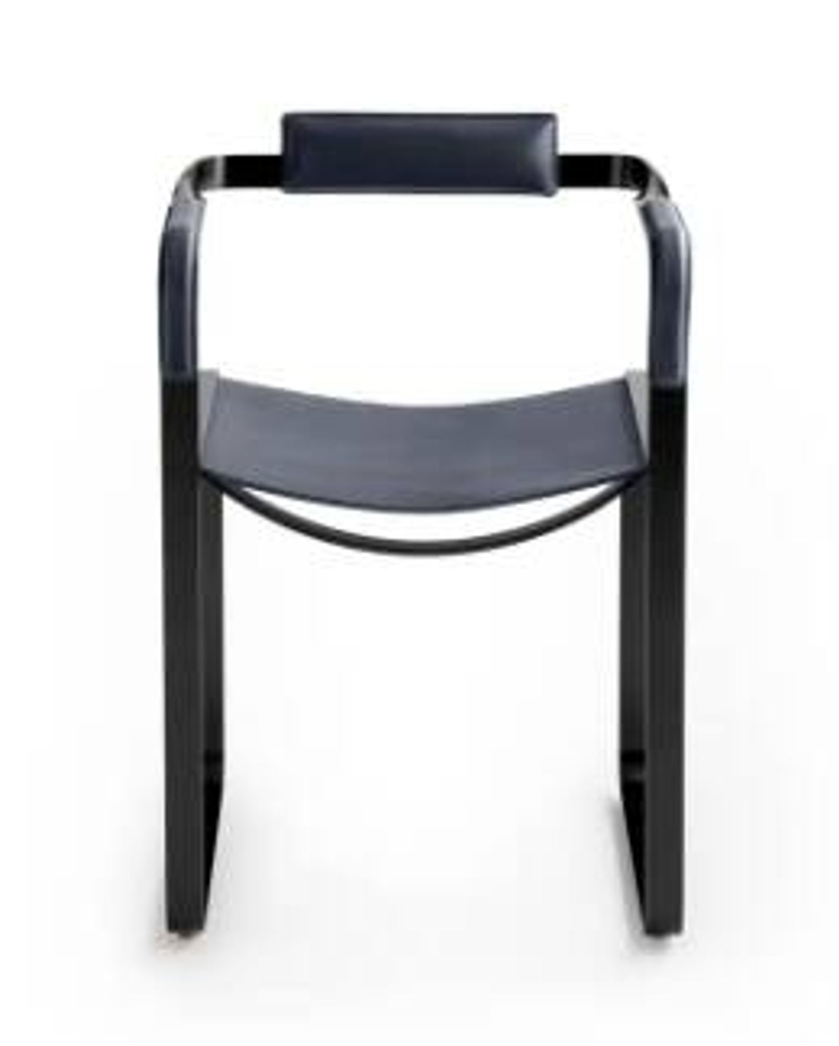 Pair of wanderlust armchairs in black and black metal.