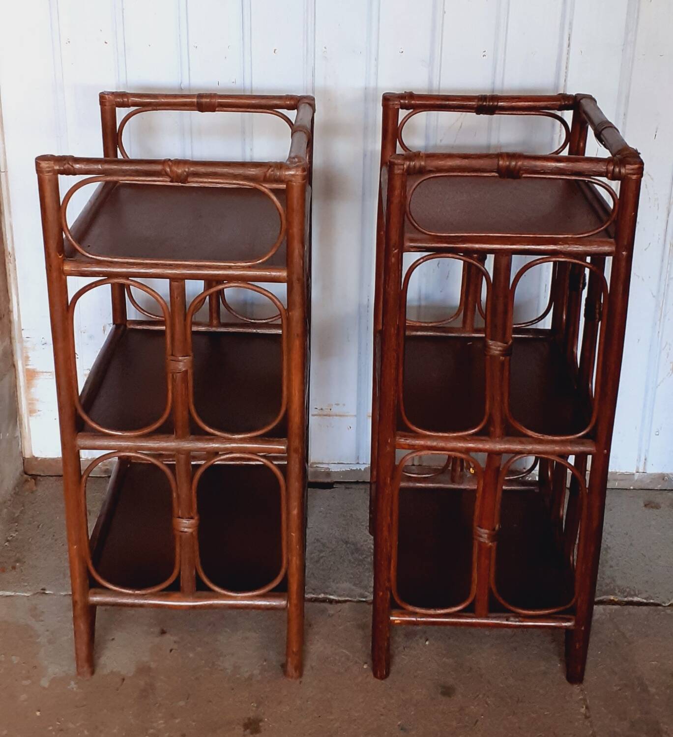 Pair of rattan bedside tables.