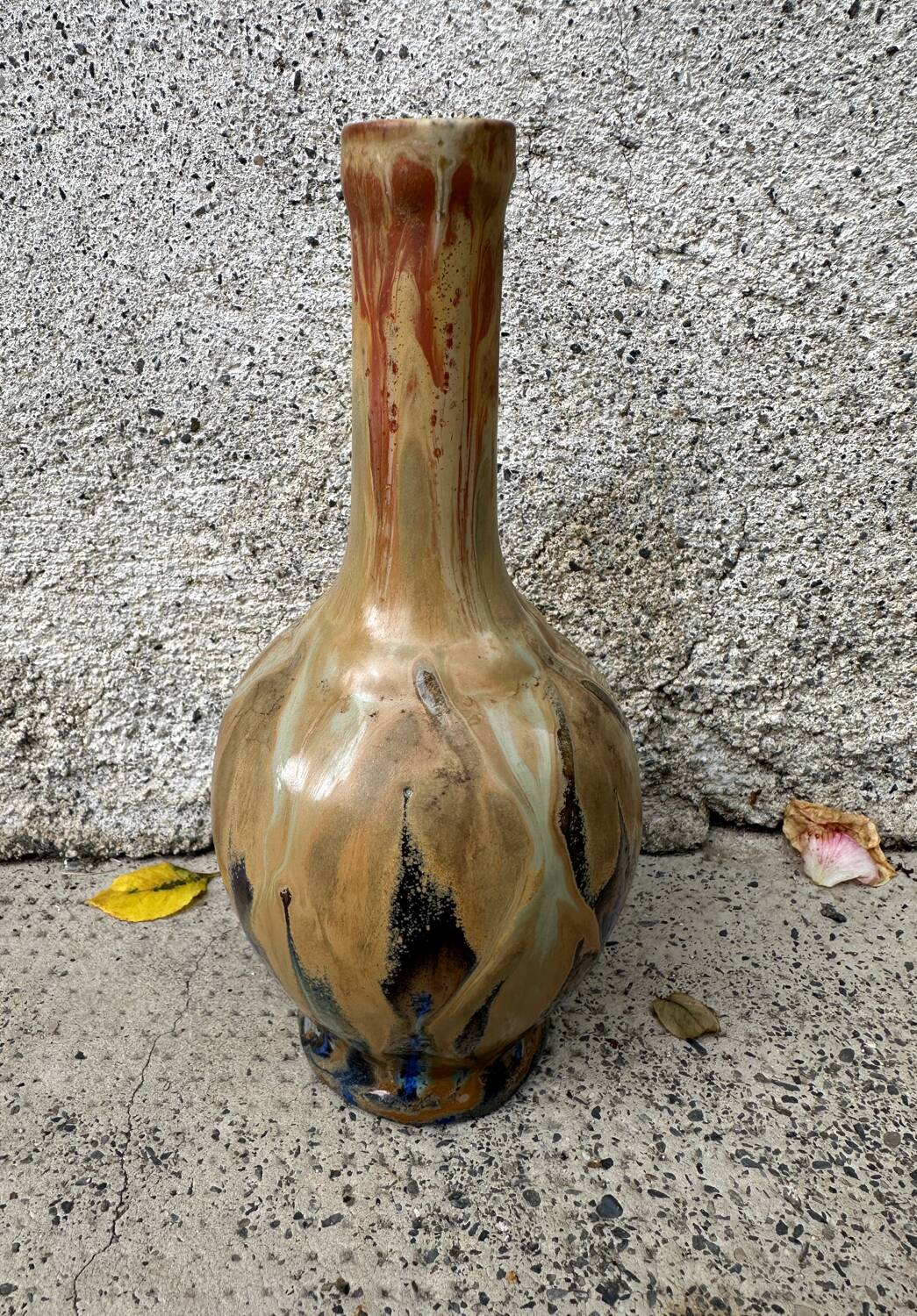 Small antique stoneware vase signed Jean Metenier