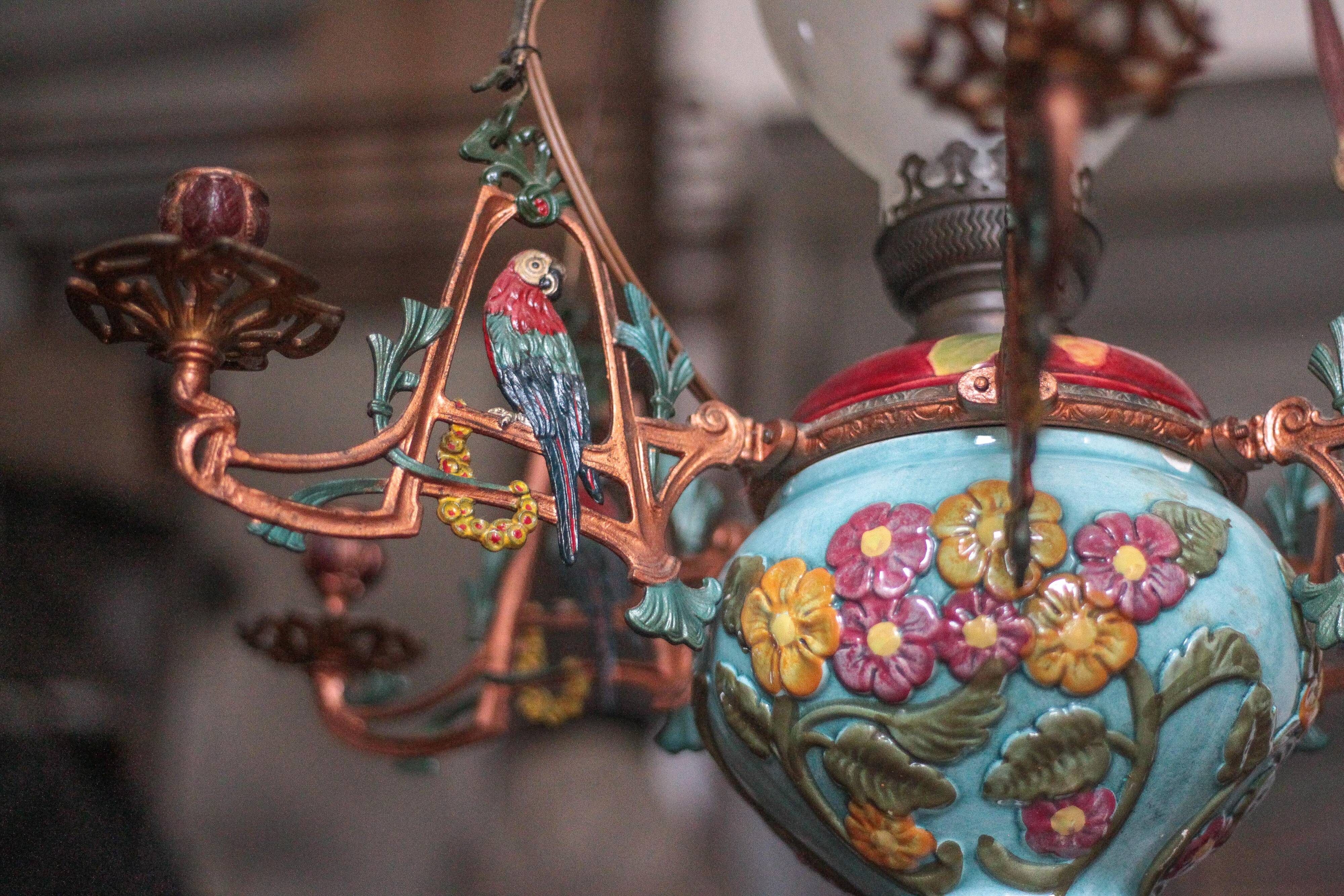 Antique bronze Napoleon III pendant light, 19th century ceiling lamp