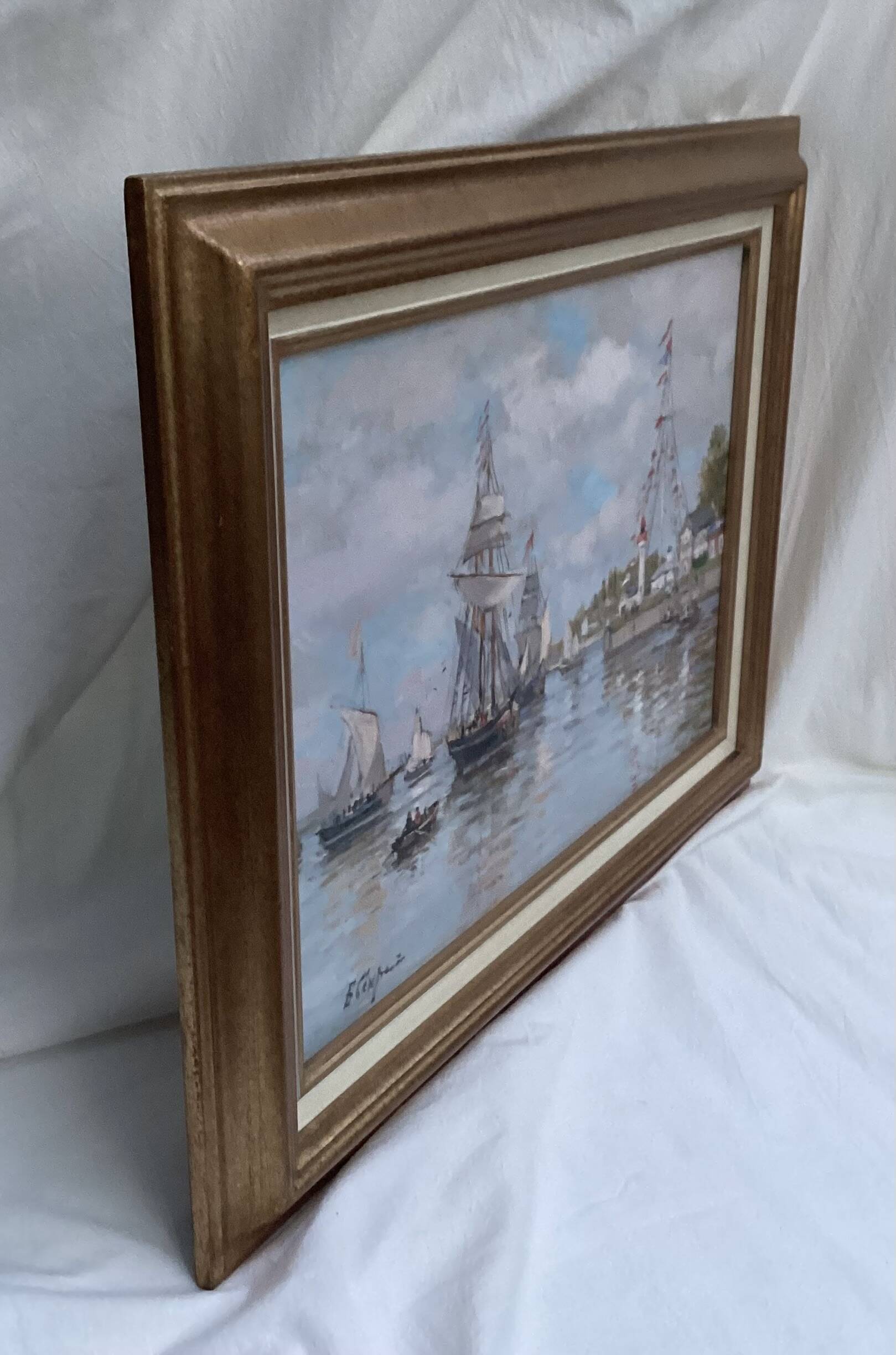 Signed framed painting Oil on canvas “Honfleur” dimensions: height -49cm- width -63 cm-
