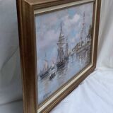 Signed framed painting Oil on canvas “Honfleur” dimensions: height -49cm- width -63 cm-