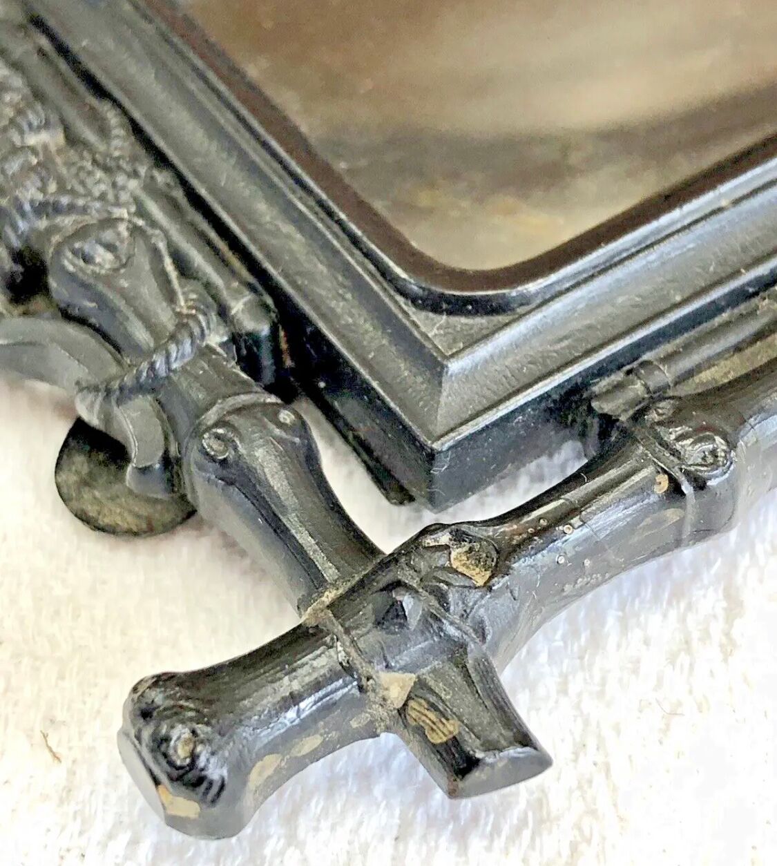 Old Napoleon III photo frame blackened hardened wood