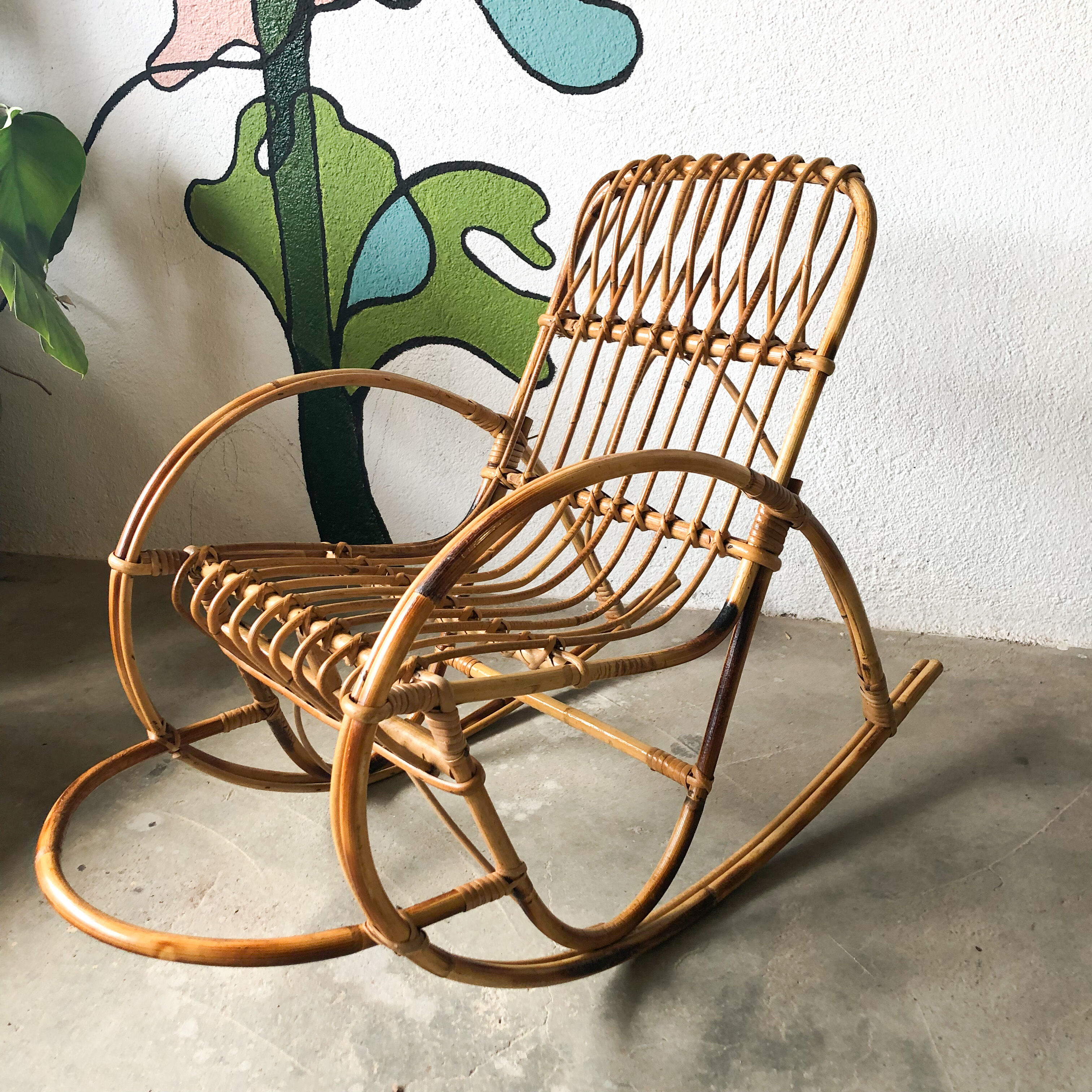 Vintage rattan child rocking chair