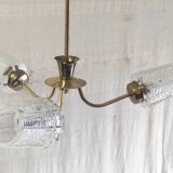 Brass chandelier with three lights and glass tulips - 1950s/60s