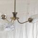 Brass three-light chandelier with glass tulips - 1950s/60s