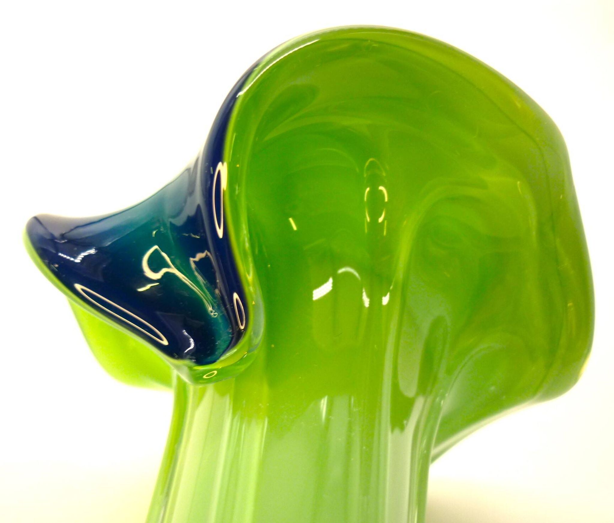 Vintage blown glass vase, twisted, blue and green, height: 39cm