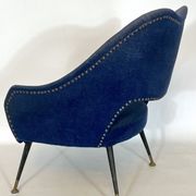Vintage Italian blue fabric and brass armchair from 50s