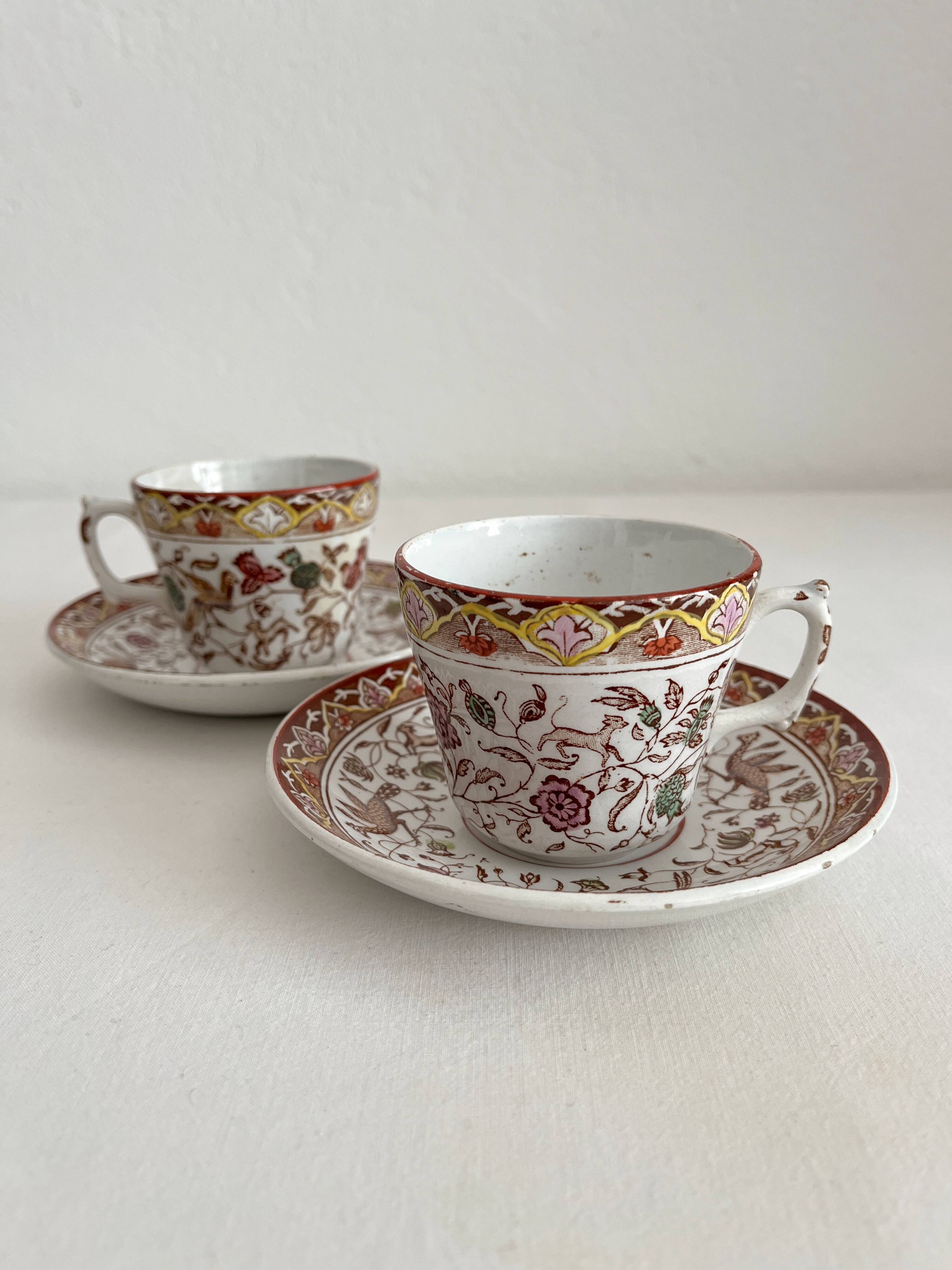 2 polychrome ironstone coffee cups Choisy le Roi