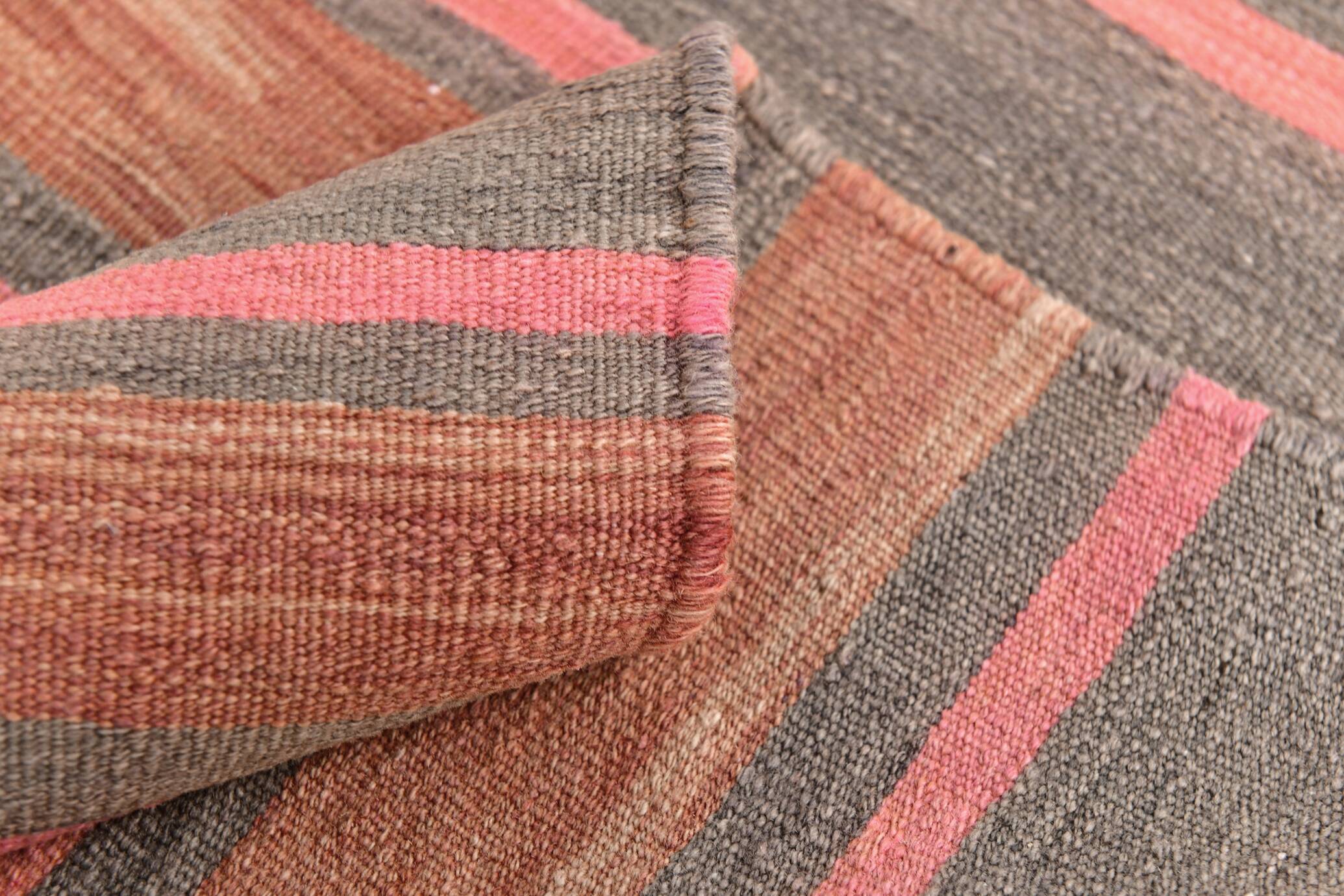 5x8 Pink & Brown Striped Style Kilim Rug, 167x254Cm