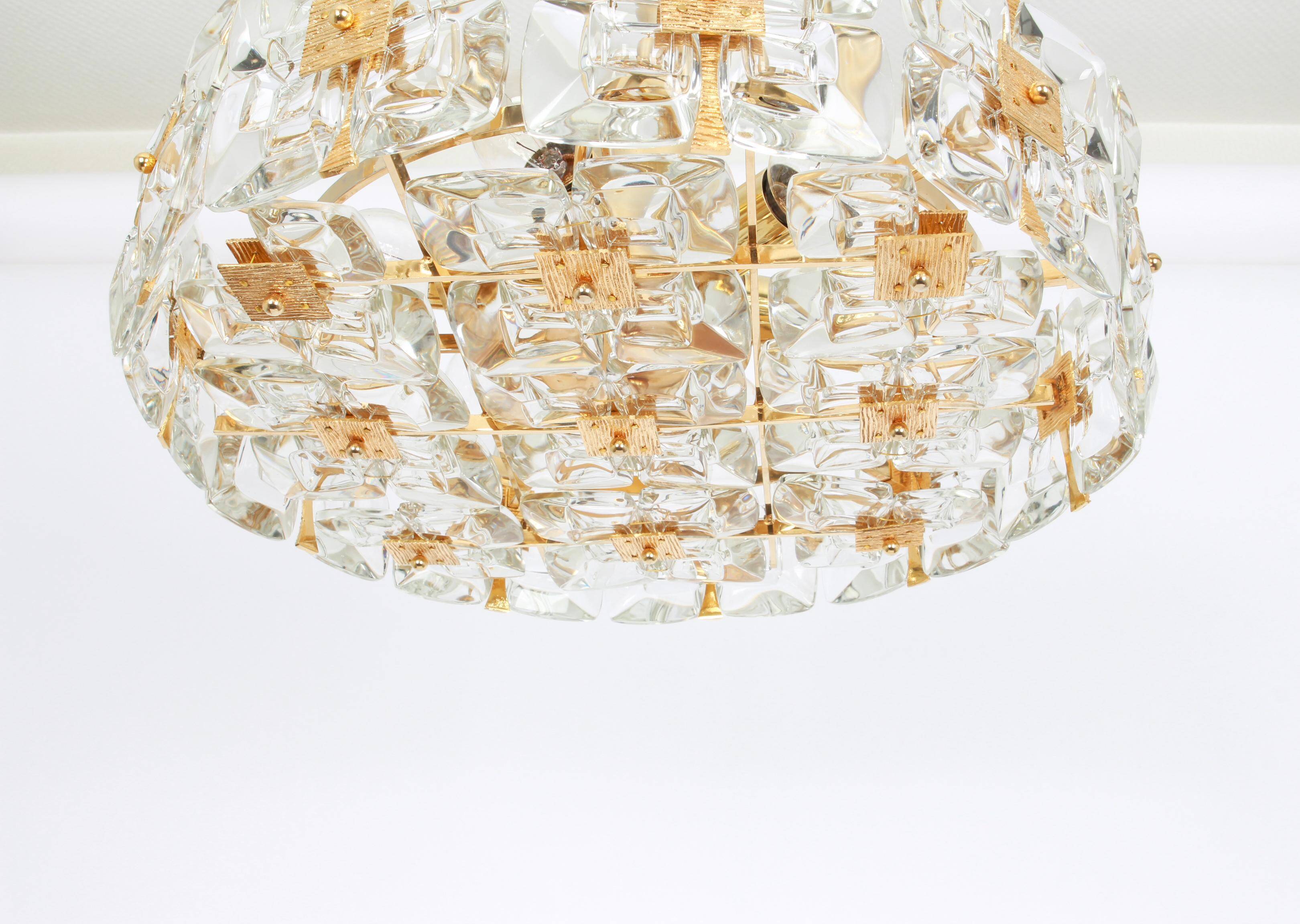 Golden brass and crystal chandelier, Sciolari design by Palwa, Germany, 1970s.